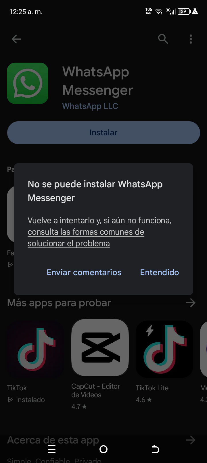 no puedo descargar whatsapp - Comunidad de Google Play