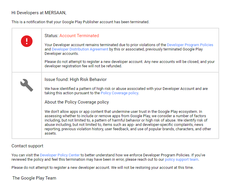 Why you google terminated my account for no reason, my account