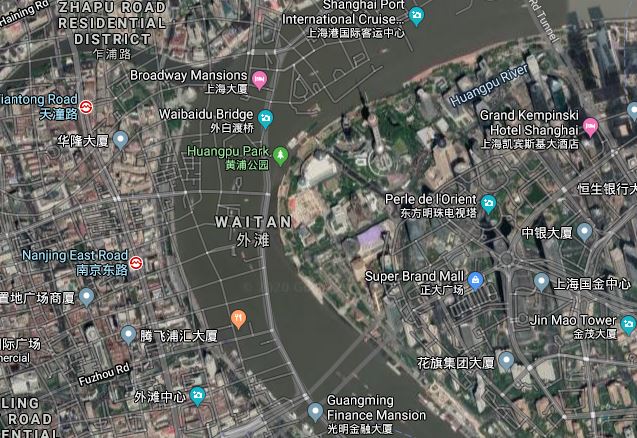 carte maps Décalage vue satellite et vue carte ville de Shanghai en Chine 