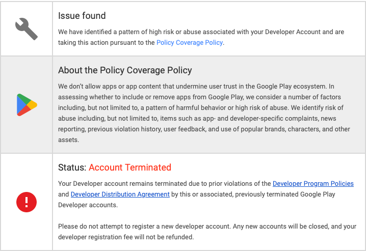 Google developer account terminated Google Play Developer Community