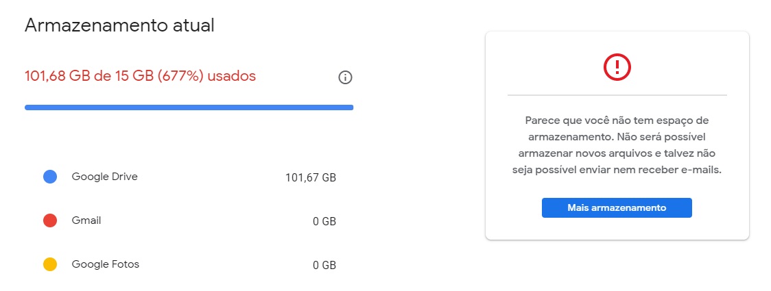 Comprei o plano de 200GB mas meu armazanemento no Google Drive