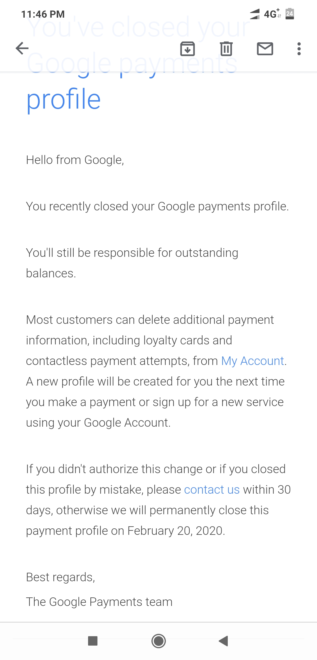 I closed my Google payments profile by mistake. How can i reopen