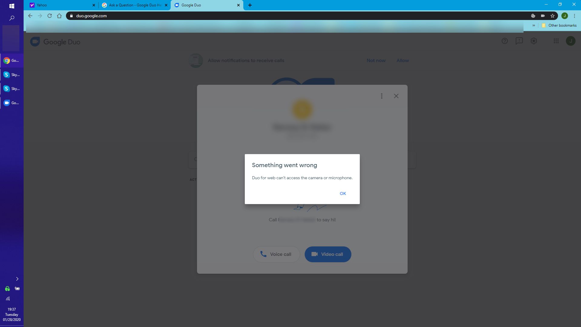 Something Went Wrong Duo Can T Access Camera Or Mic Google Duo Community