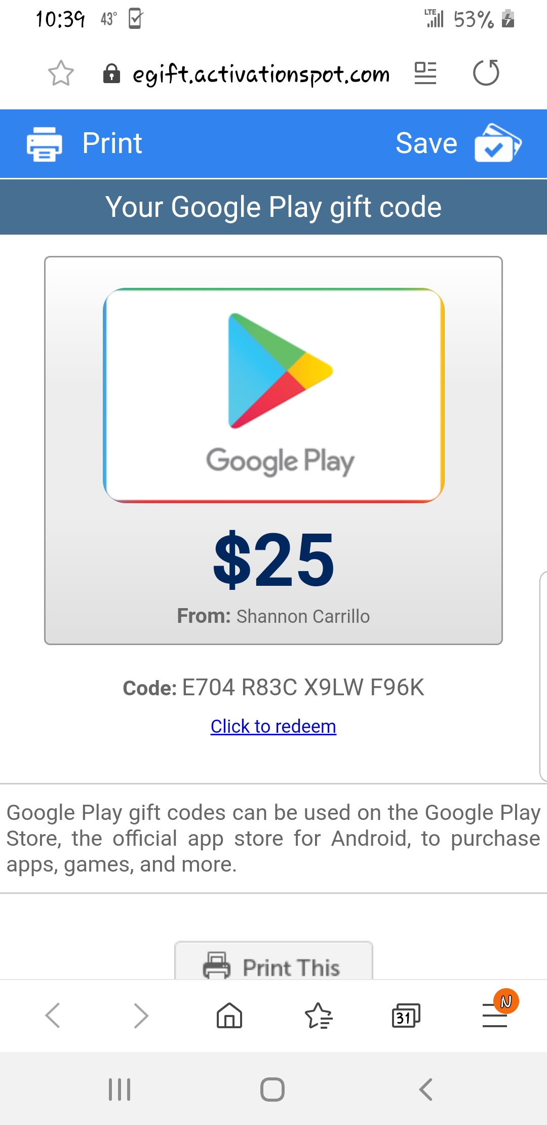 Google Play e-Gift Card