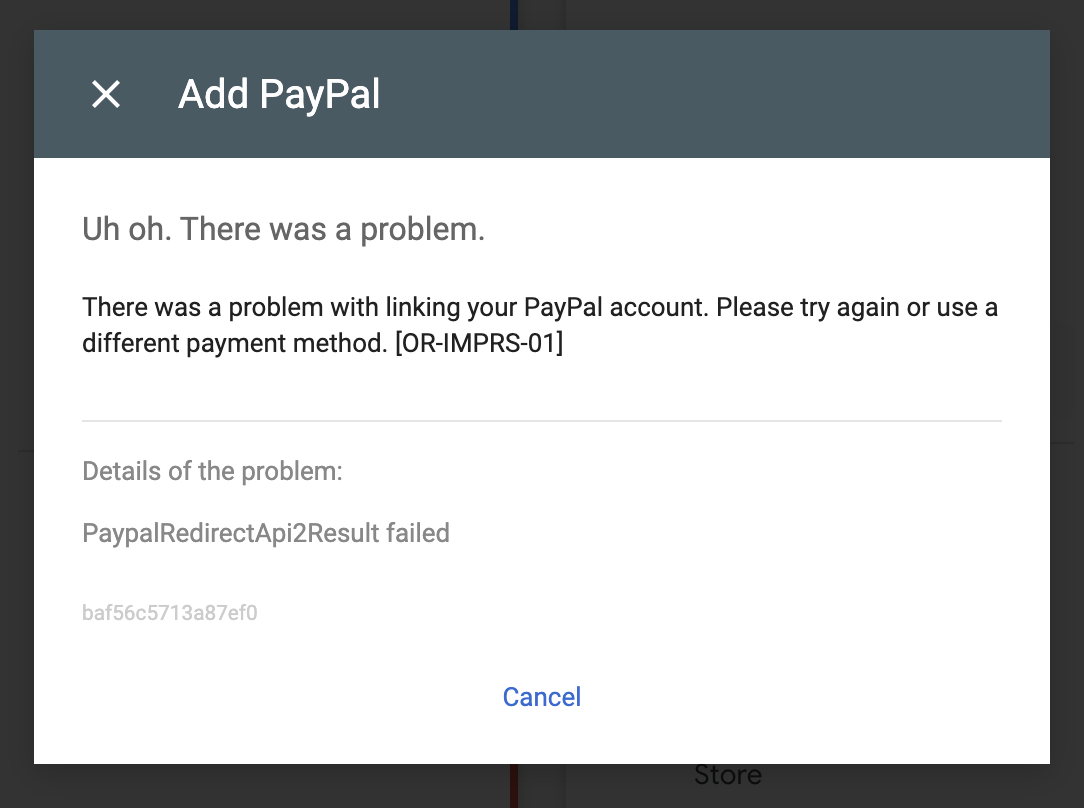 How to fix? An error occurred while adding your PayPal account