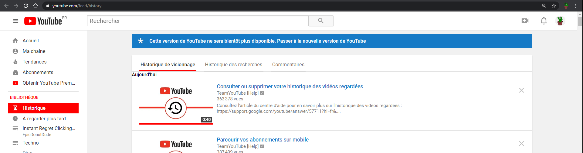 Barre de recherche youtube