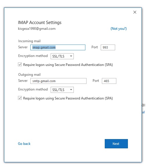 authentication settings in outlook for gmail on mac