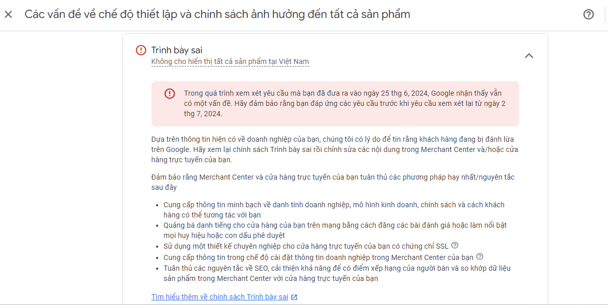 tài khoản Google Merchant Center bị treo vì vi phạm chính sách - Cộng đồng  Google Ads