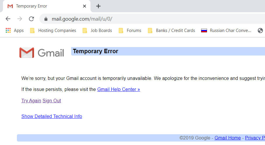 Yet Another Temporary Error Accessing Gmail After Months Of No Occurance Gmail Community