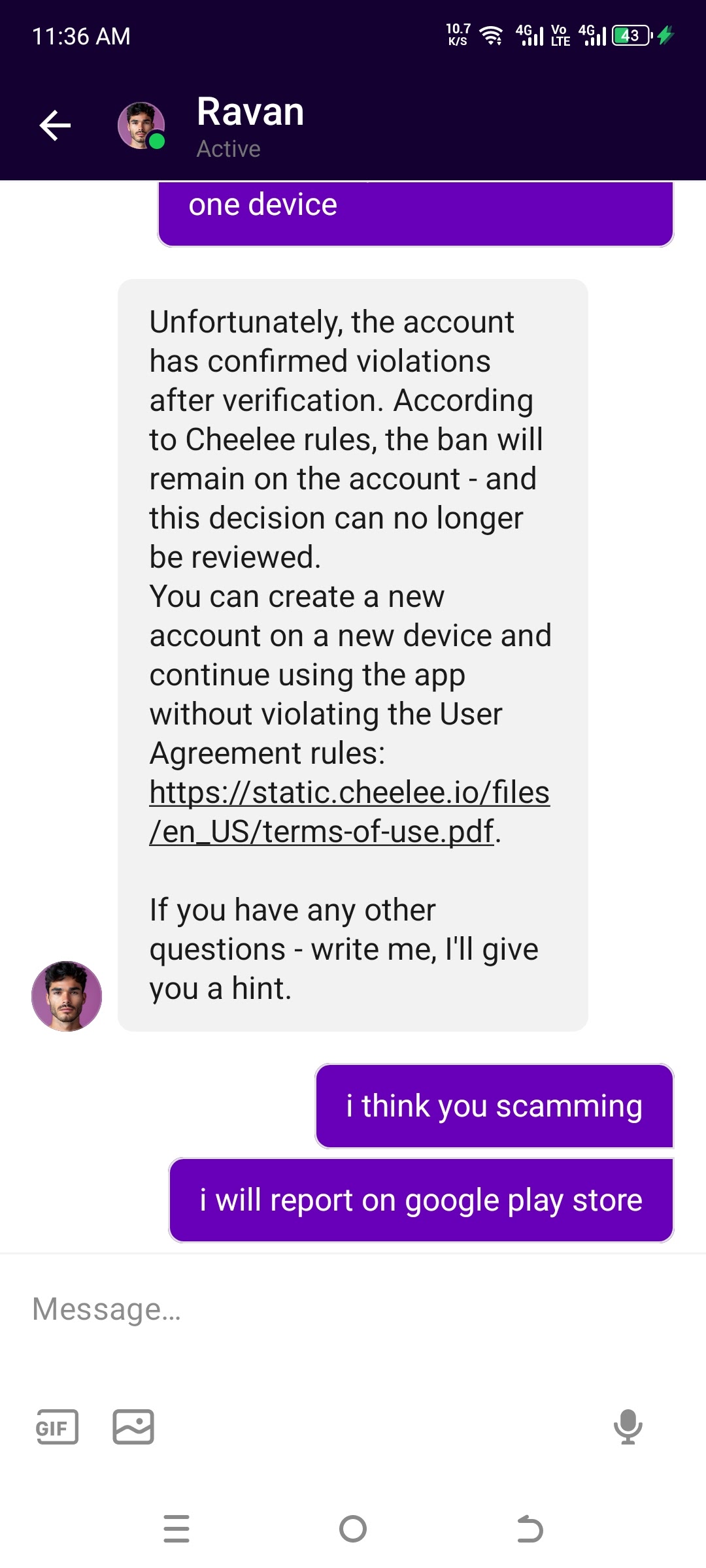 Cheelee application scamming me - Google Play Community