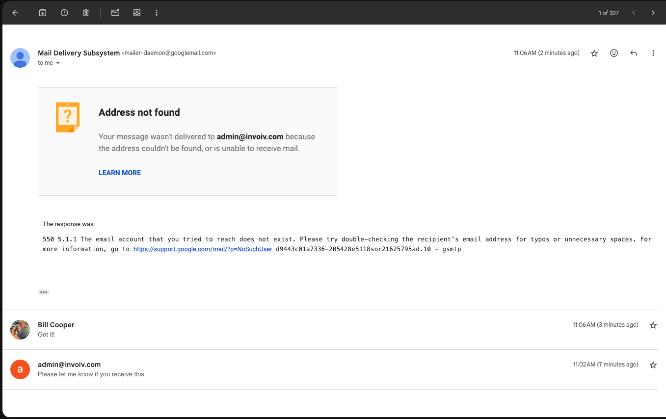 Existing email address can send email, but bounces replies as 