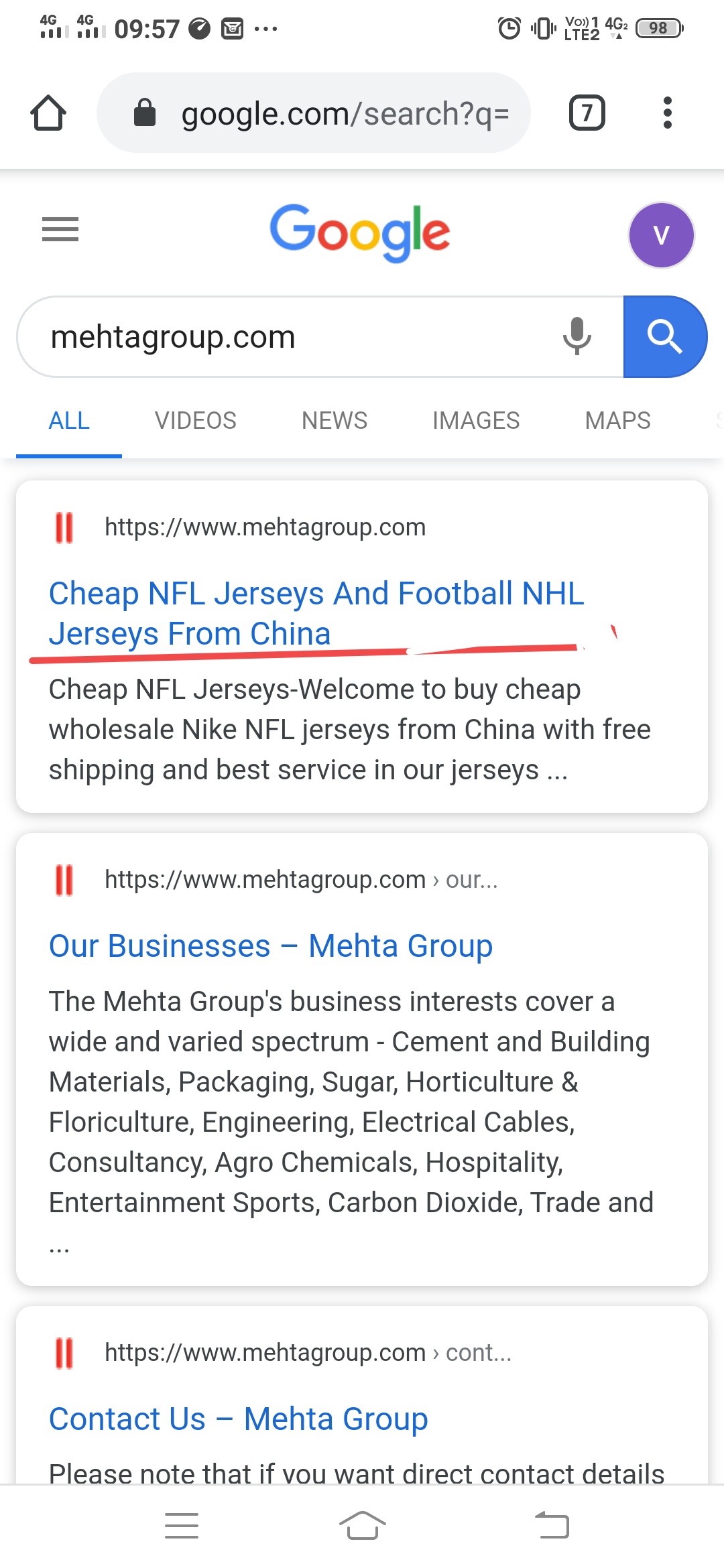 When i google by putting my website name(mehtagroup.com).it's