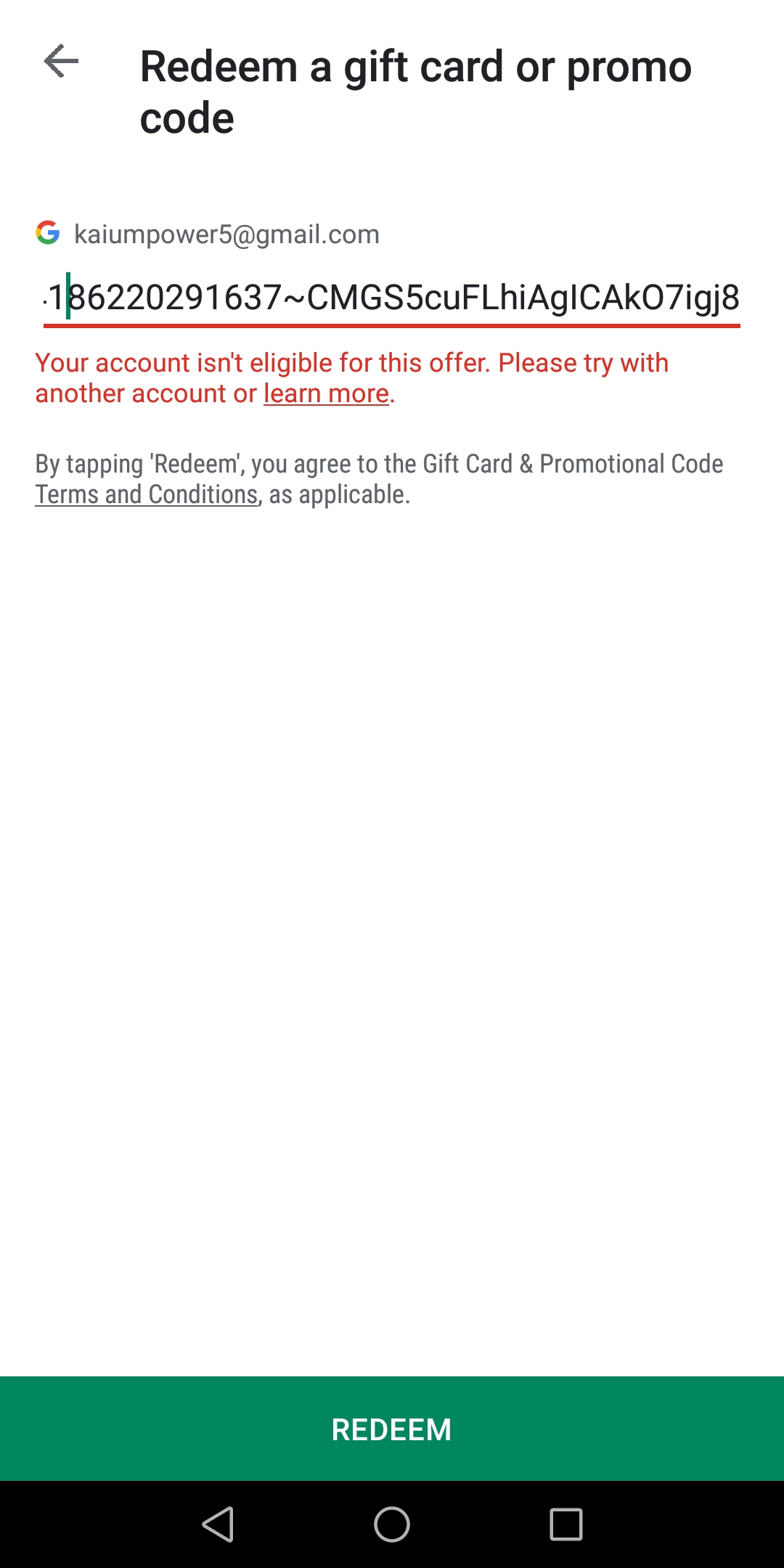 My Google Play Gift Card Isn't Working. (HELP!)