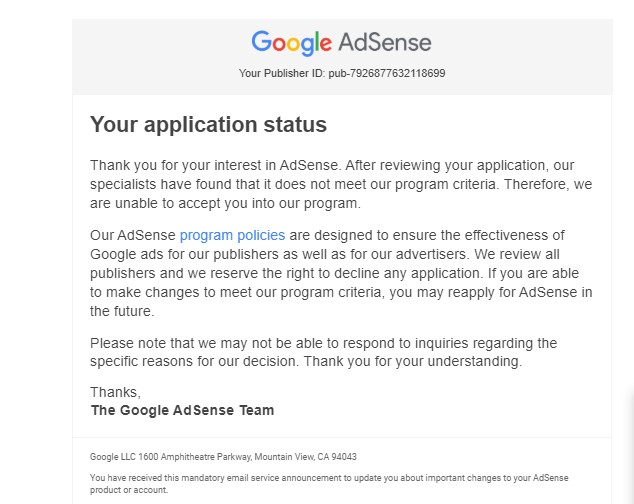Your Adsense Application Status Not Approve Disapprove Youtube Community