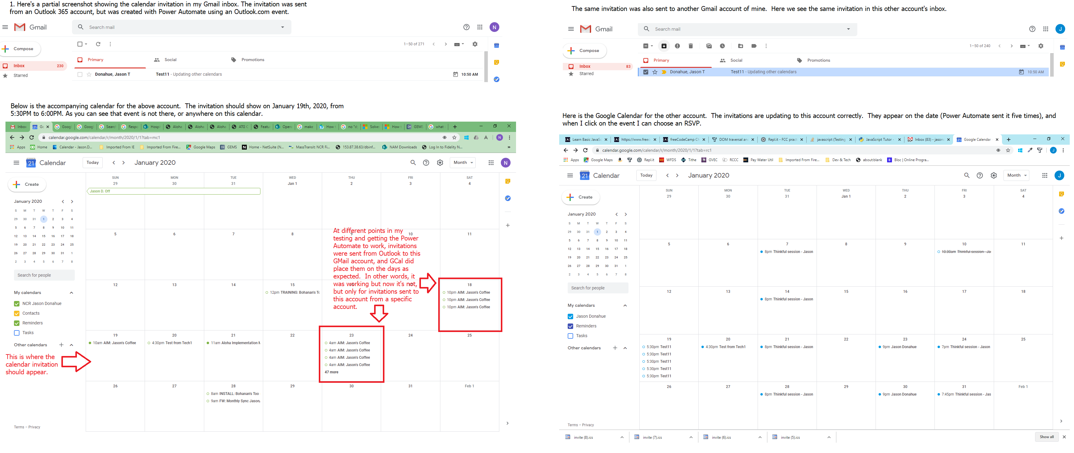 Outlook invitations are not automatically showing on Google Calendar
