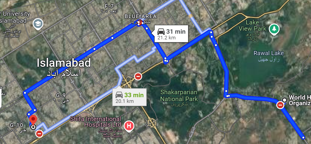 Map illustrating Islamabad traffic diversions and alternative routes