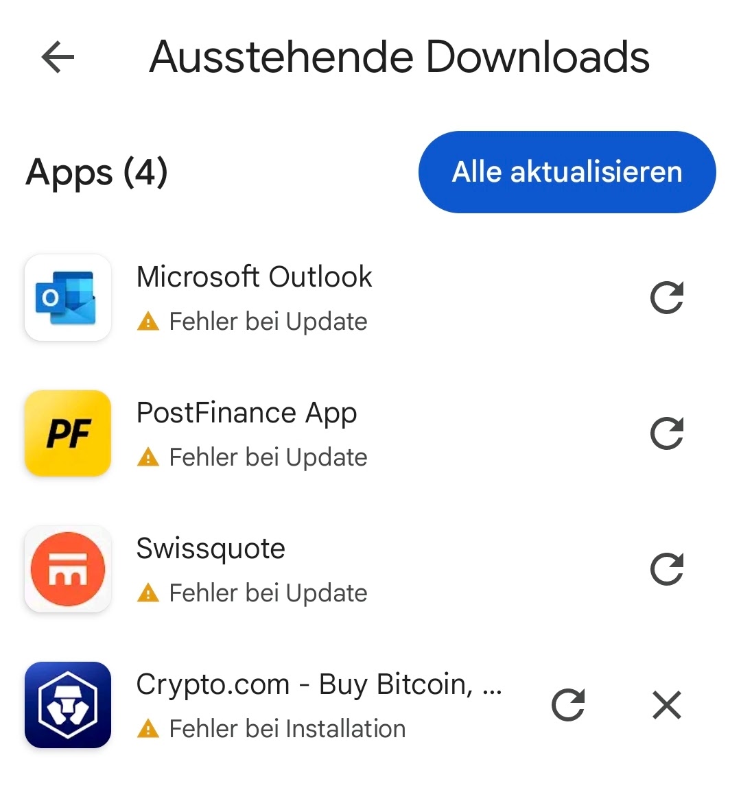 Updates von Business Apps funktionieren nicht. Postfinance, Krypto Apps  etc. - Google Play-Community