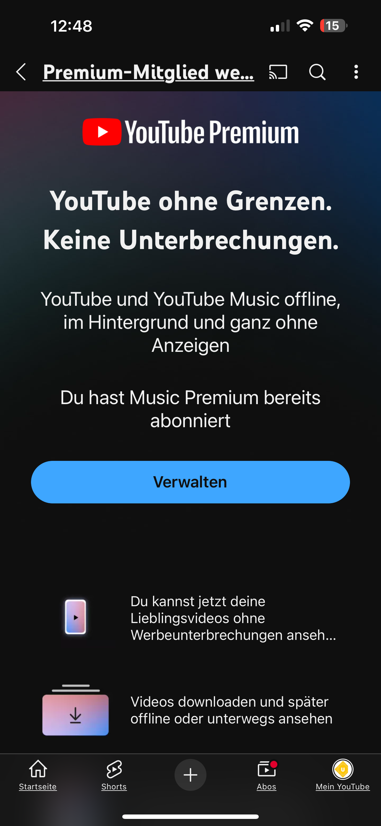 Trotz Music Premium ist kein YT Premium möglich - YouTube-Community, image size:1290x2796
