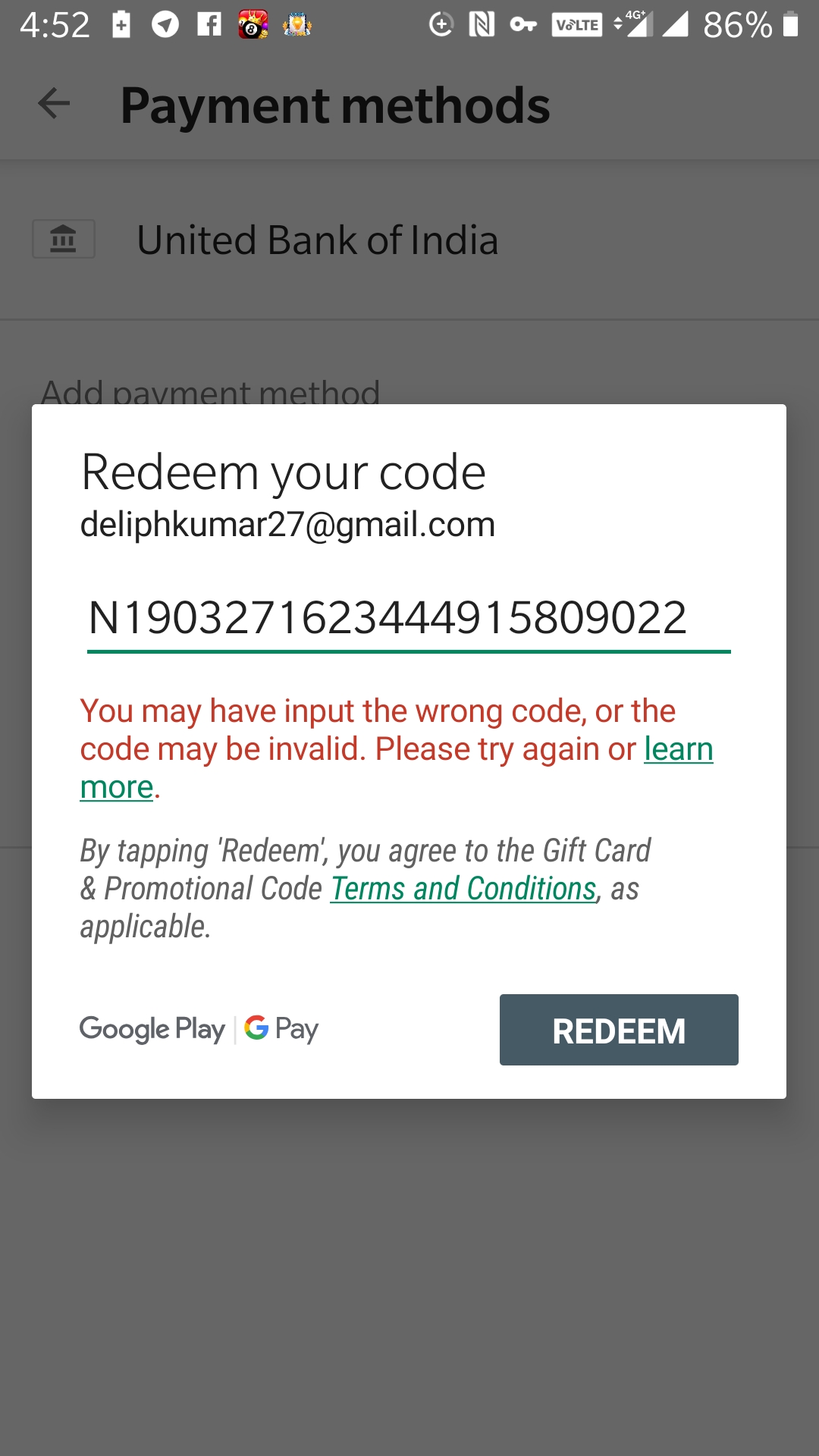 I redeemed gift card on wrong account. - Google Play Community