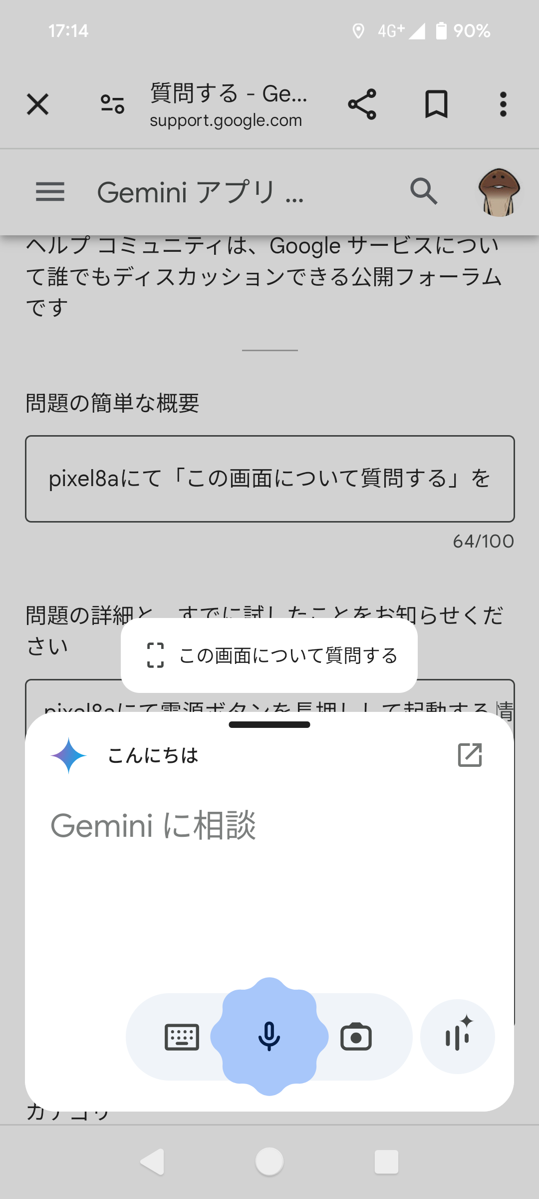 pixel8aにて「この画面について質問する」を使用して画面を取り込んだ