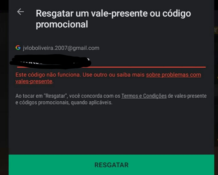 Não consigo resgatar código - Comunidade Google Play