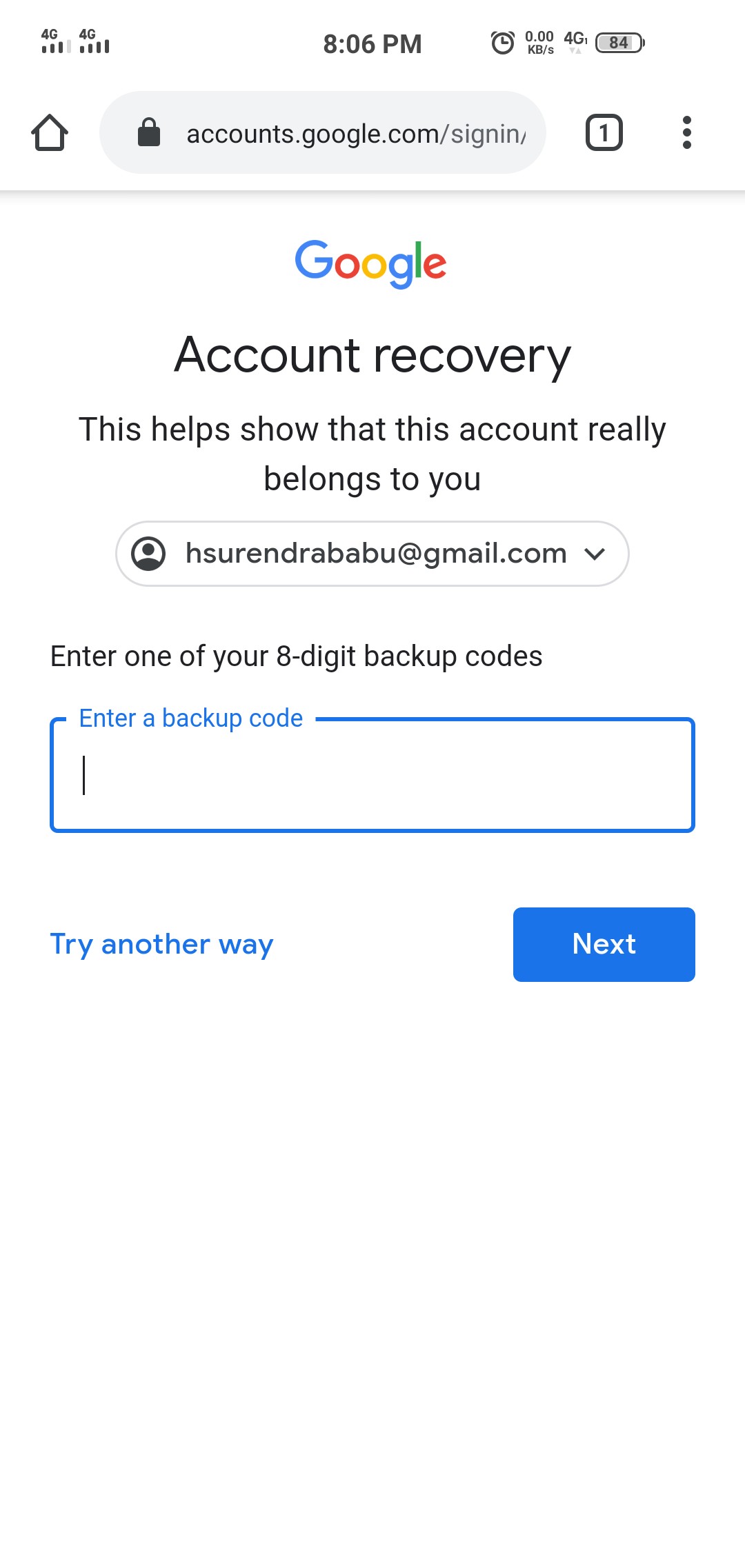 lost gmail backup code and google authenticator