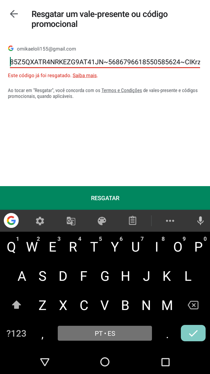 precisamos de mais informações sobre o seu vale-presente com código de  resgate - Comunidade Google Play