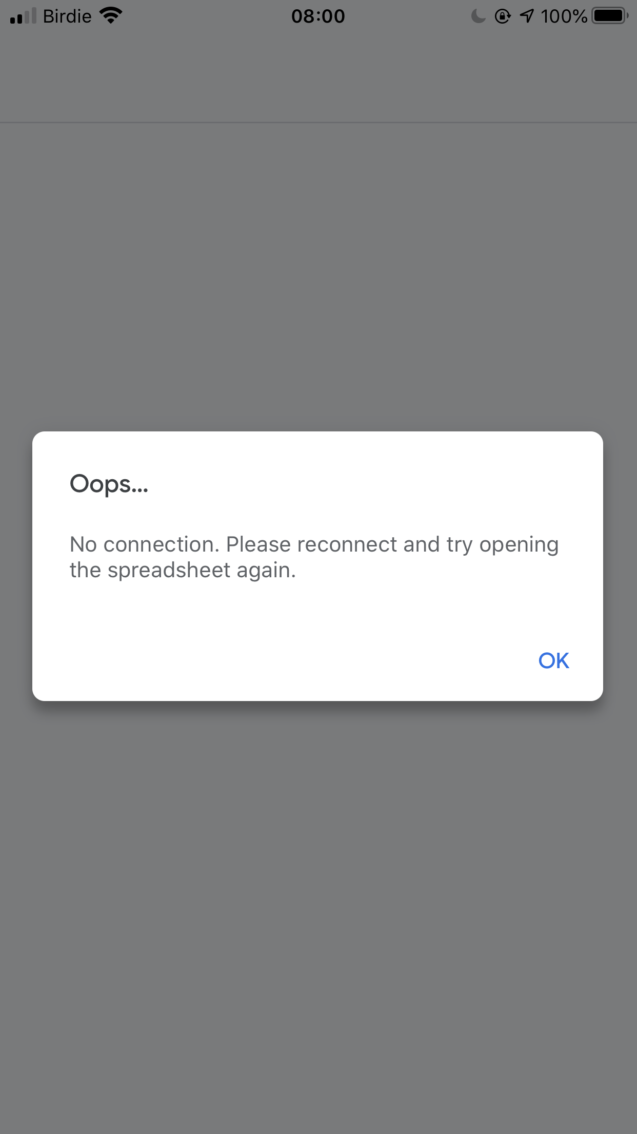 No Connection Please Reconnect And Try Opening Spreadsheet Again