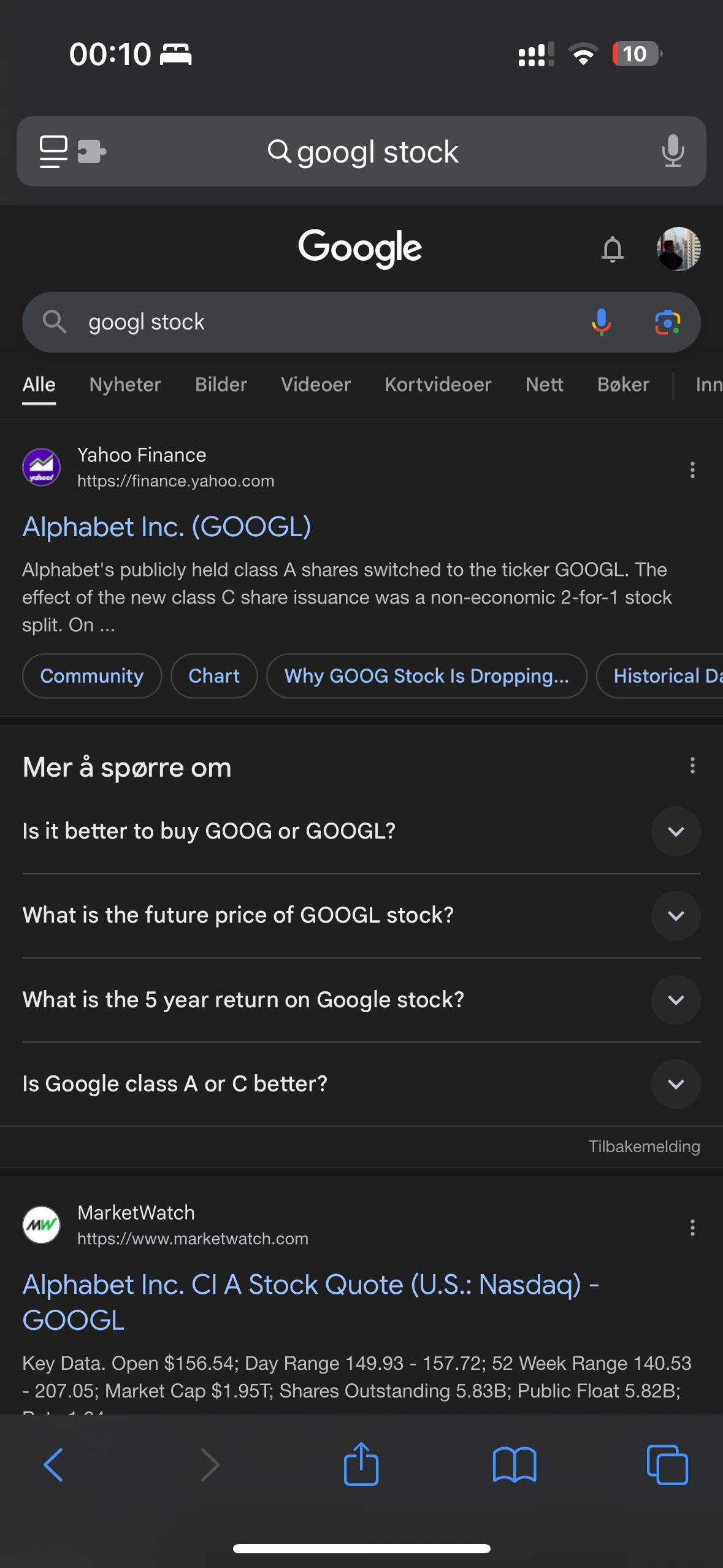 Stock Charts Not Displaying in Google Search When Logged In - Google Search  Community