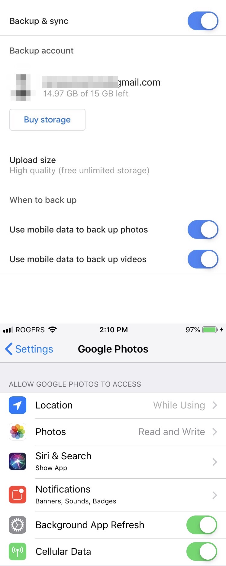 google photos backup on iphone