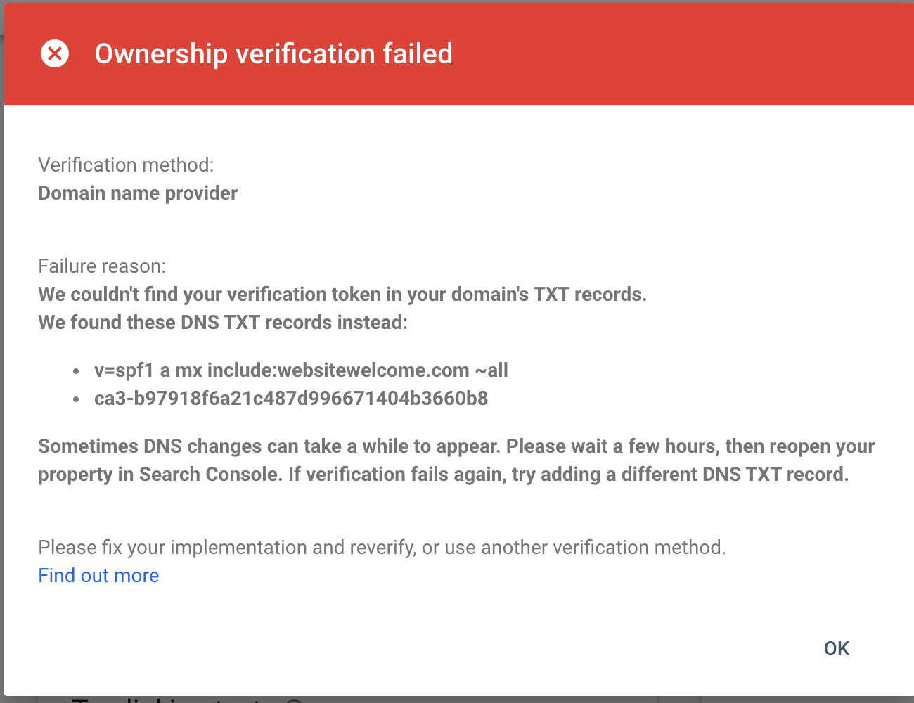 Verification failed перевод