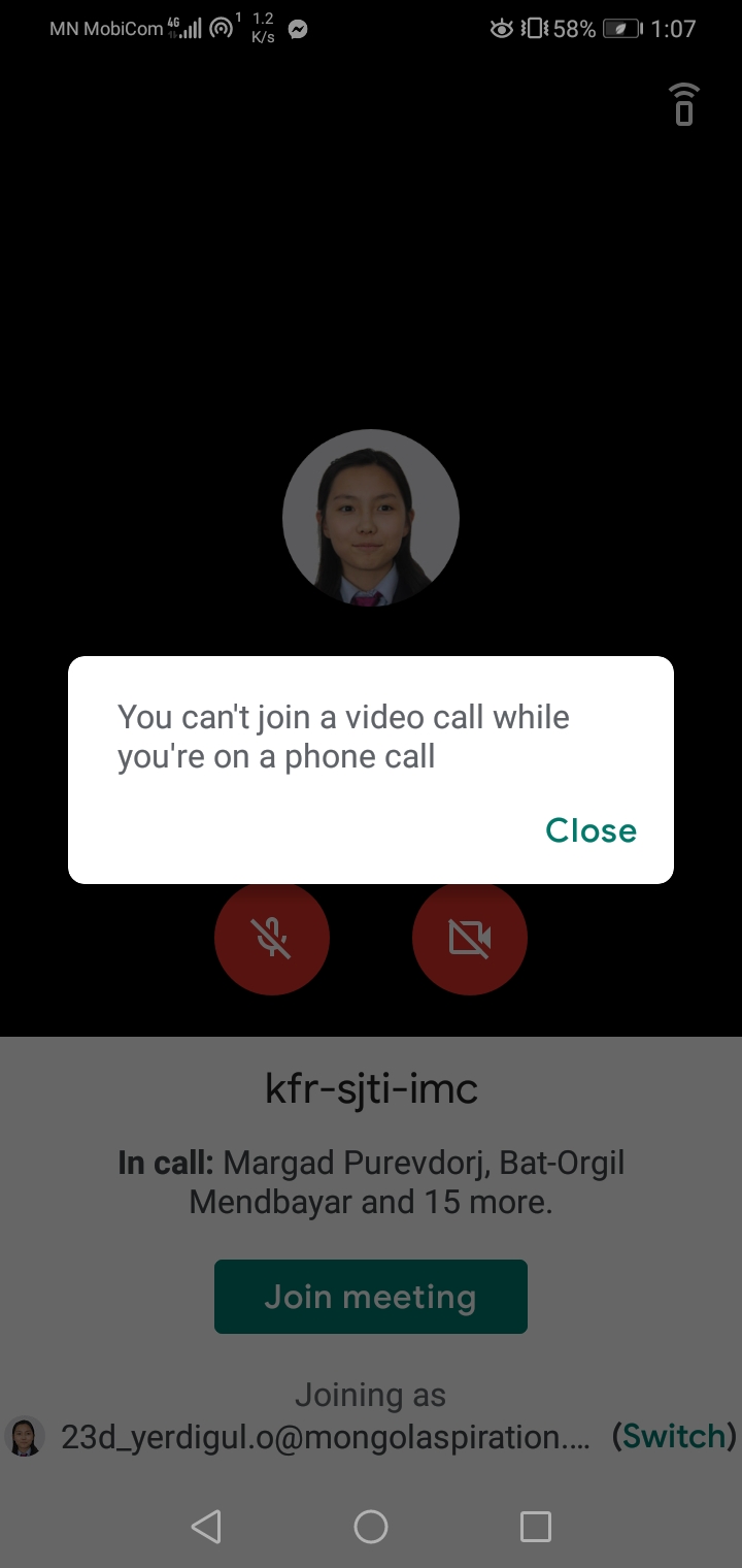Says You Cant Join Video Call While You Are On A Phone Call But I Am Not Talking On Phone Google Meet Community