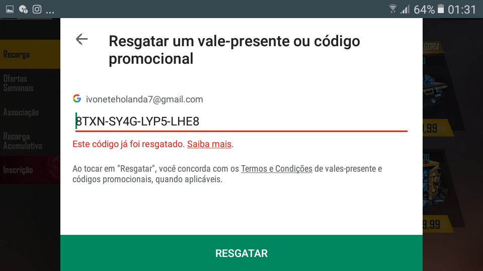 Por que não consigo resgatar o meu código no free fire? - Comunidade Google  Play