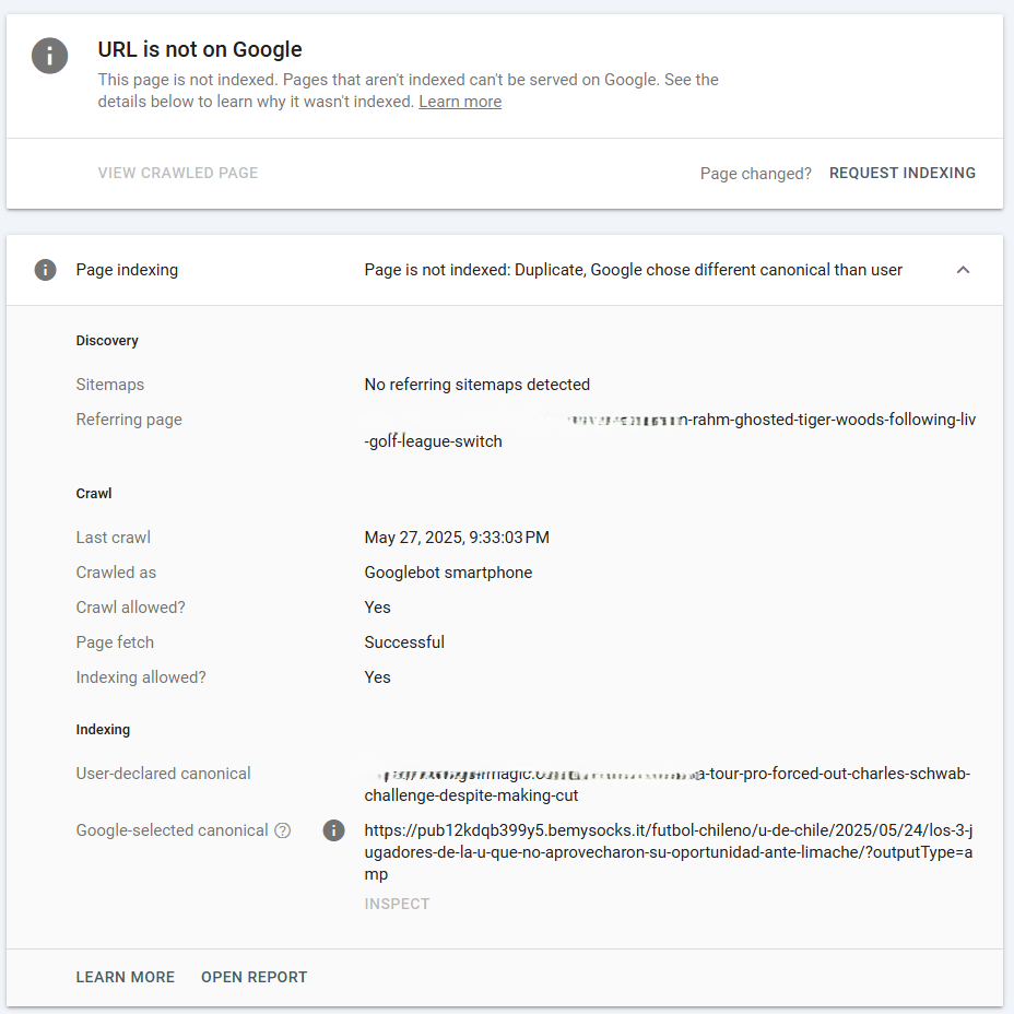 Google-selected canonical is to a porn or dangerous off-domain site - Google  Search Central Community