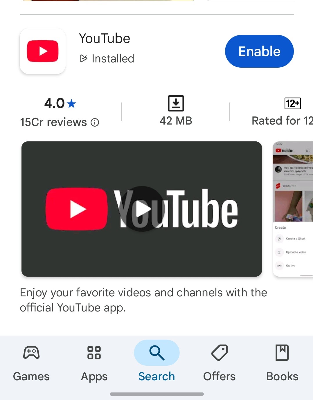 My YouTube app is showing disabled. I am not able to download from play  store. Please help me! - Google Play Community