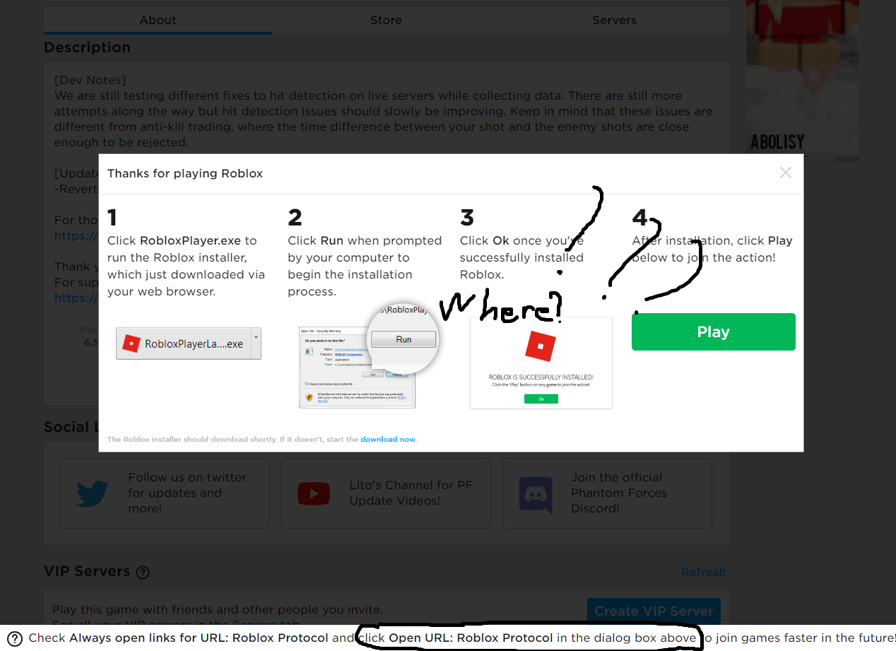 Url Roblox Protocol Won T Appear Google Chrome Community - robloxplayer.exe run