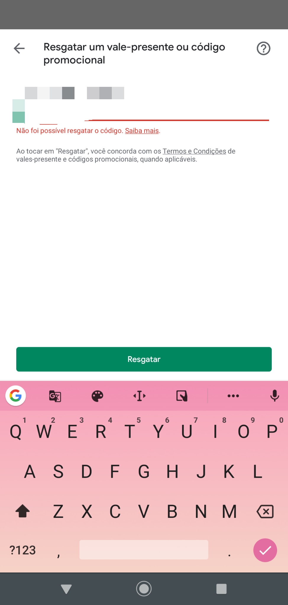 fui ativar o código, apareceu não foi possível resgatar o código e agora  ? Oque faço ? Ajudem! - Comunidade Google Play