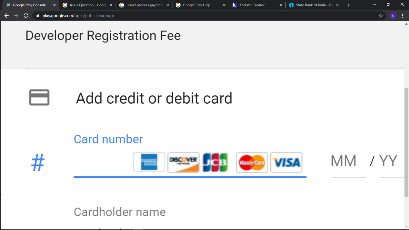 google play console debit card type not