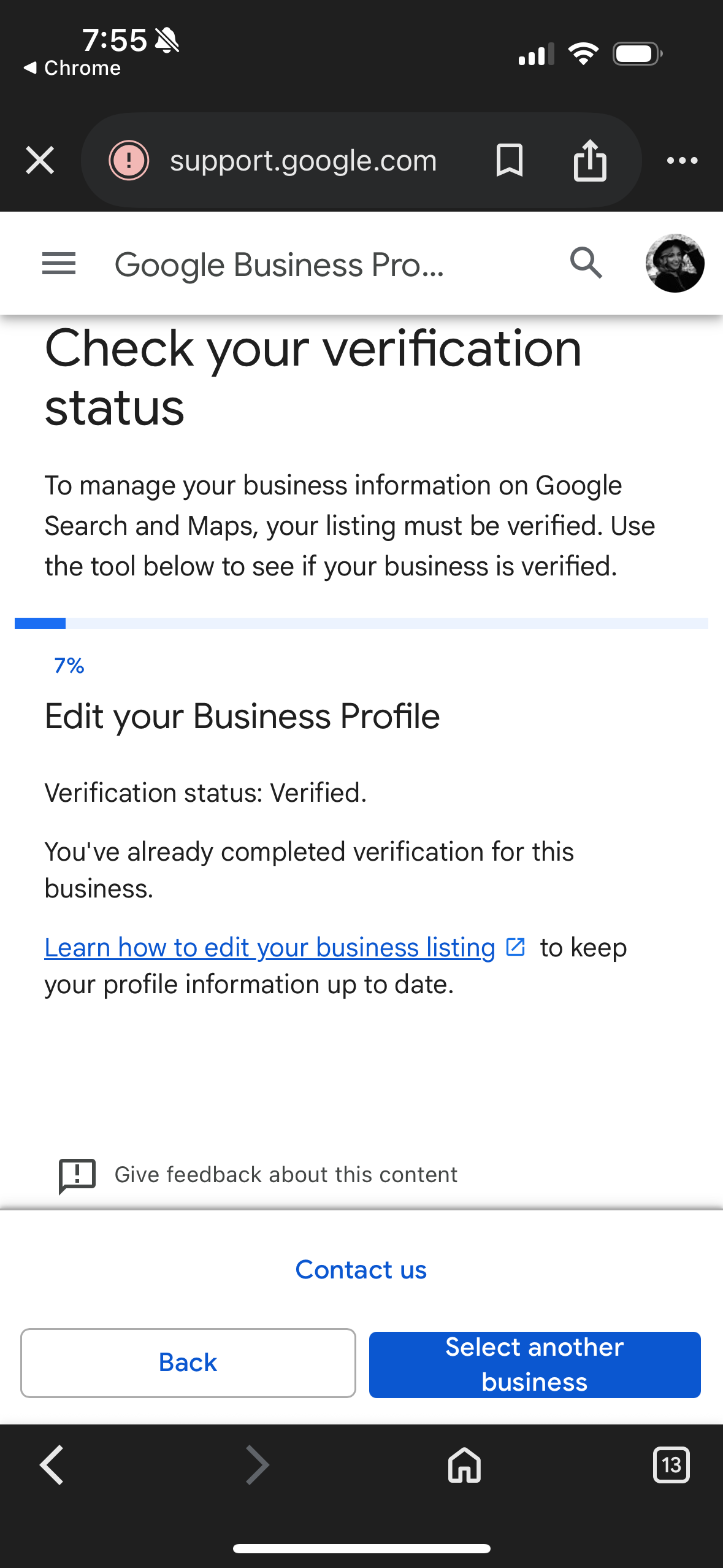 Image Business owner troubleshooting Google listing issue on laptop