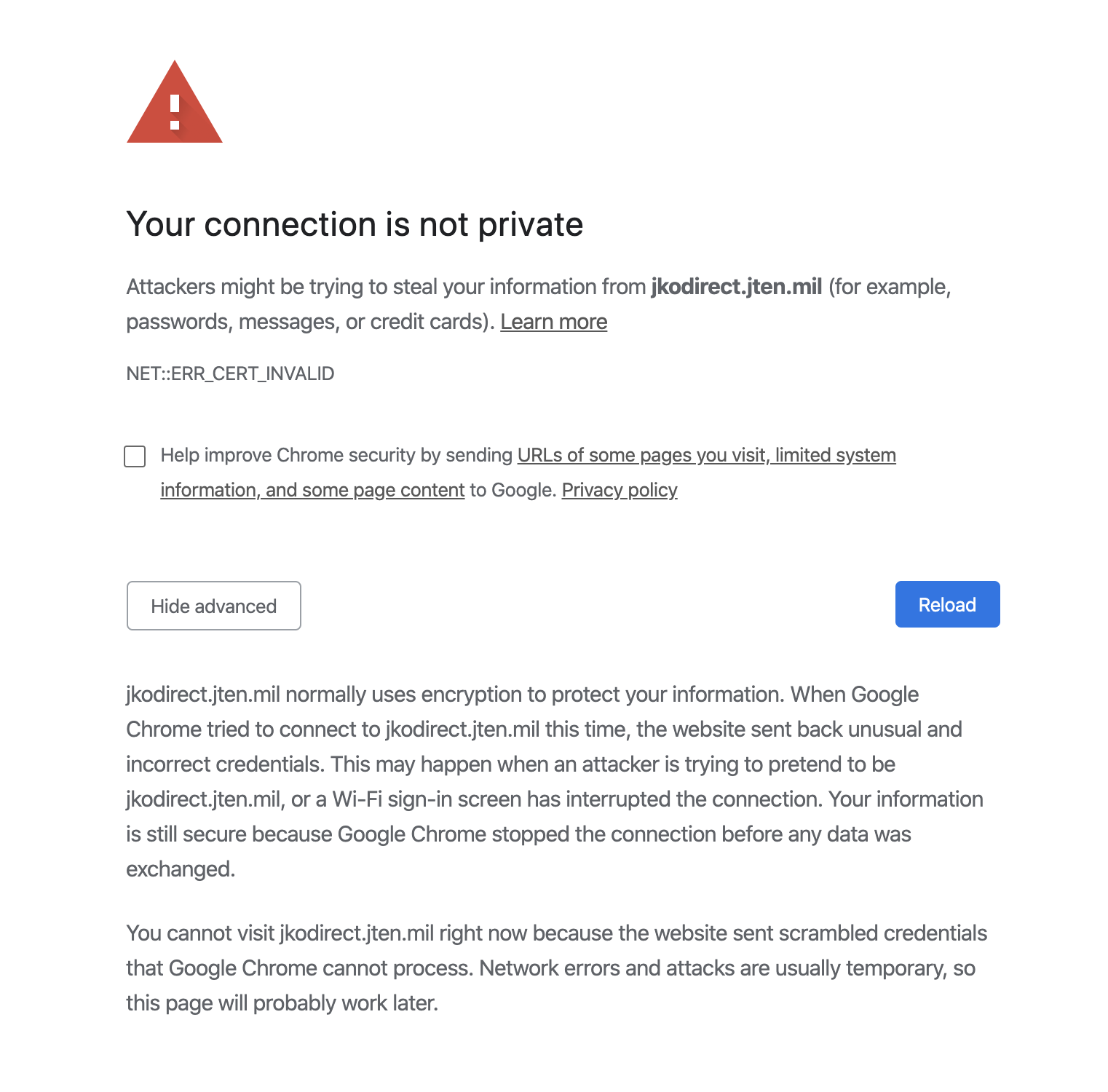 google chrome privacy error