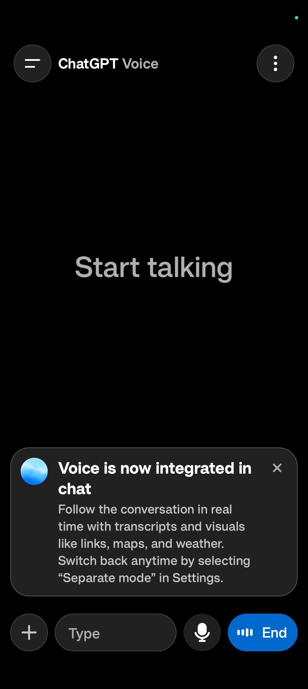 ChatGPT Voice 실시간 대화 화면