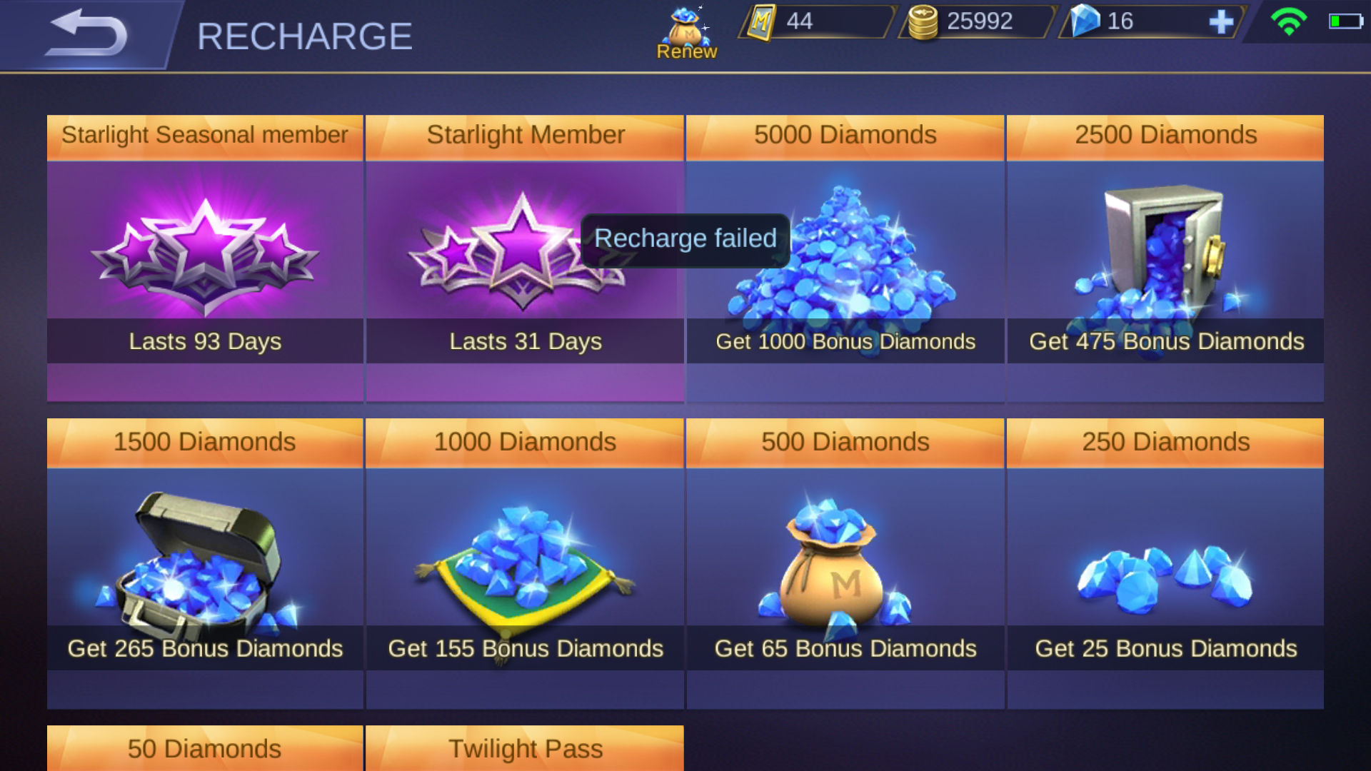 Can't buy diamonds or premium membership in Mobile Legends ...