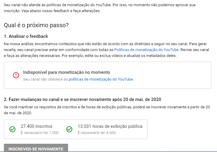 Não tenho a monetização do meu canal e tô flopado não sei oq posso