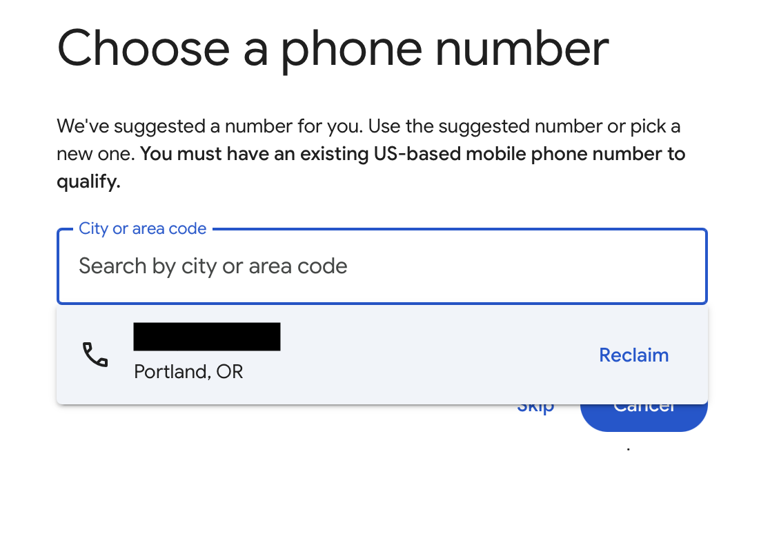 unable to get new number. still showing old number - Google Voice