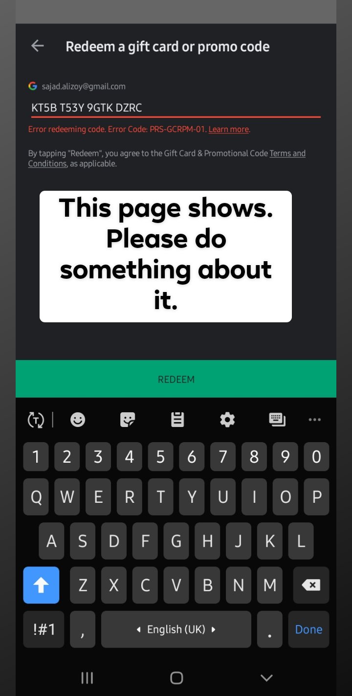 Error redeeming code. Error Code: PRS-GCRPM-01. - Google Play Community