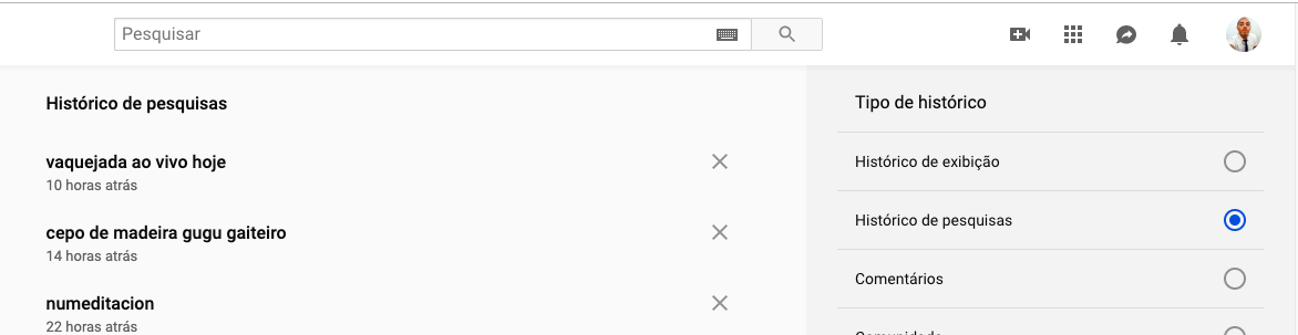 Meu histórico exibe vídeos que eu não assisto - Comunidade