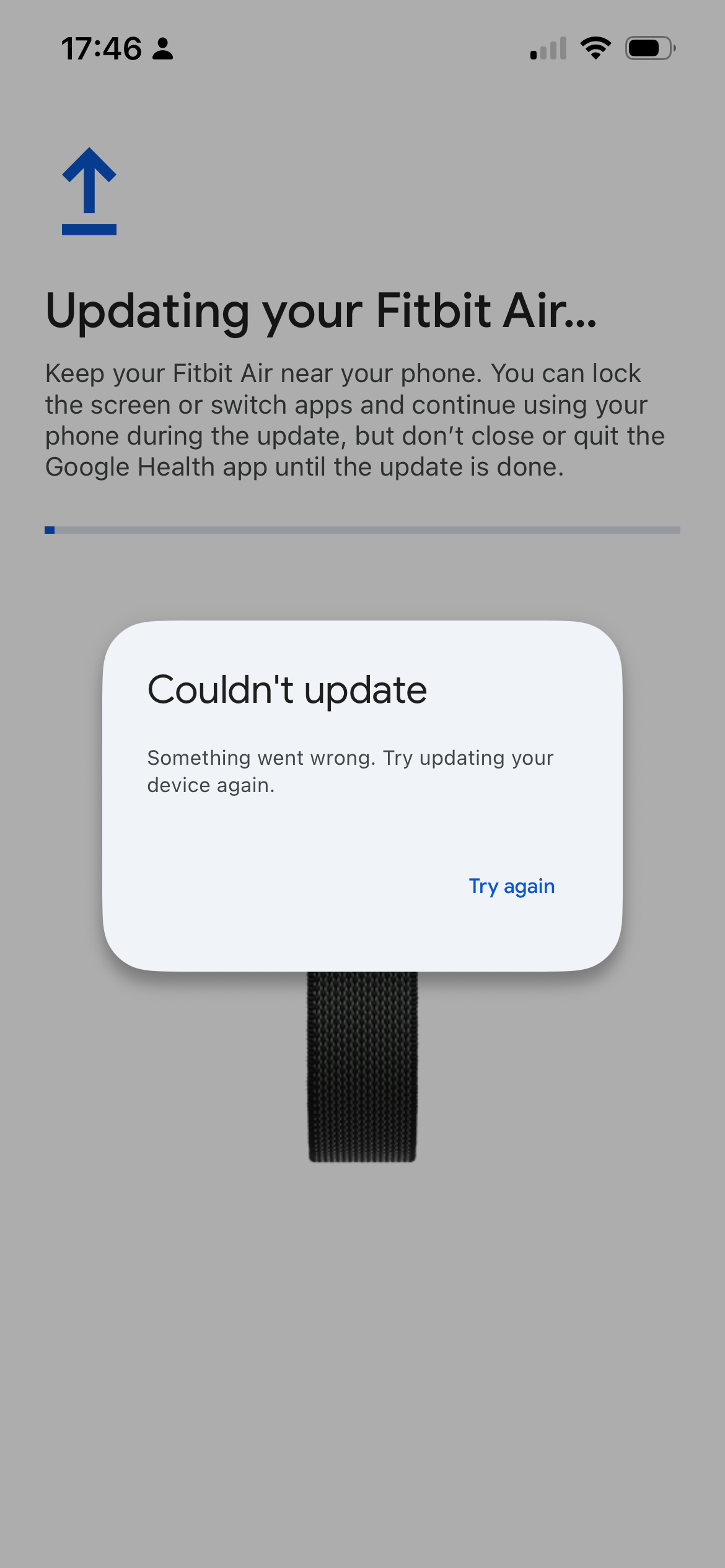 Fitbit Google Health app firmware update screen screenshot