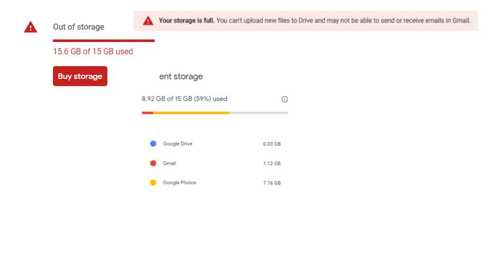 google drive shows full when not