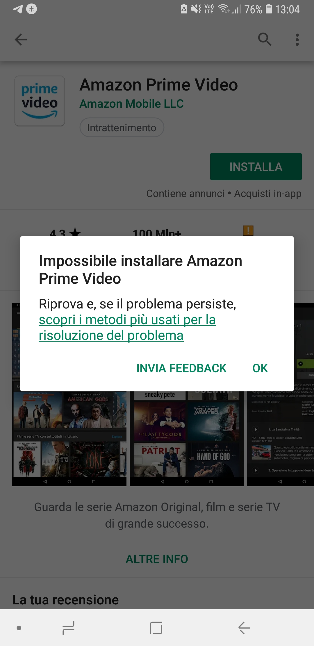 Non mi fa installare Amazon Prime Video, nonostante abbia controllato lo  spazio disponibile. - Community Google Play