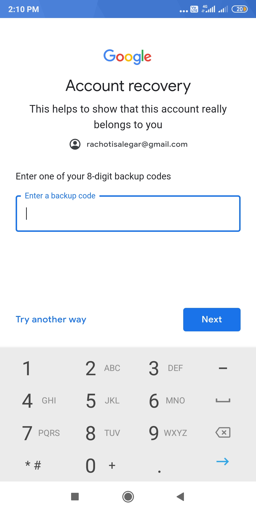 gmail backup codes not working